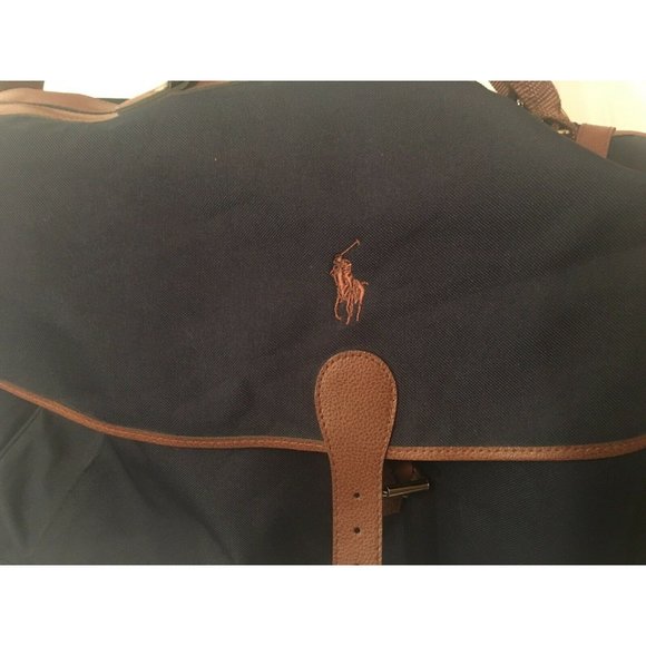 Polo Ralph Lauren Duffel Bag Large Canvas Blue Brown Carry On Overnight …‎ - Picture 1 of 10
